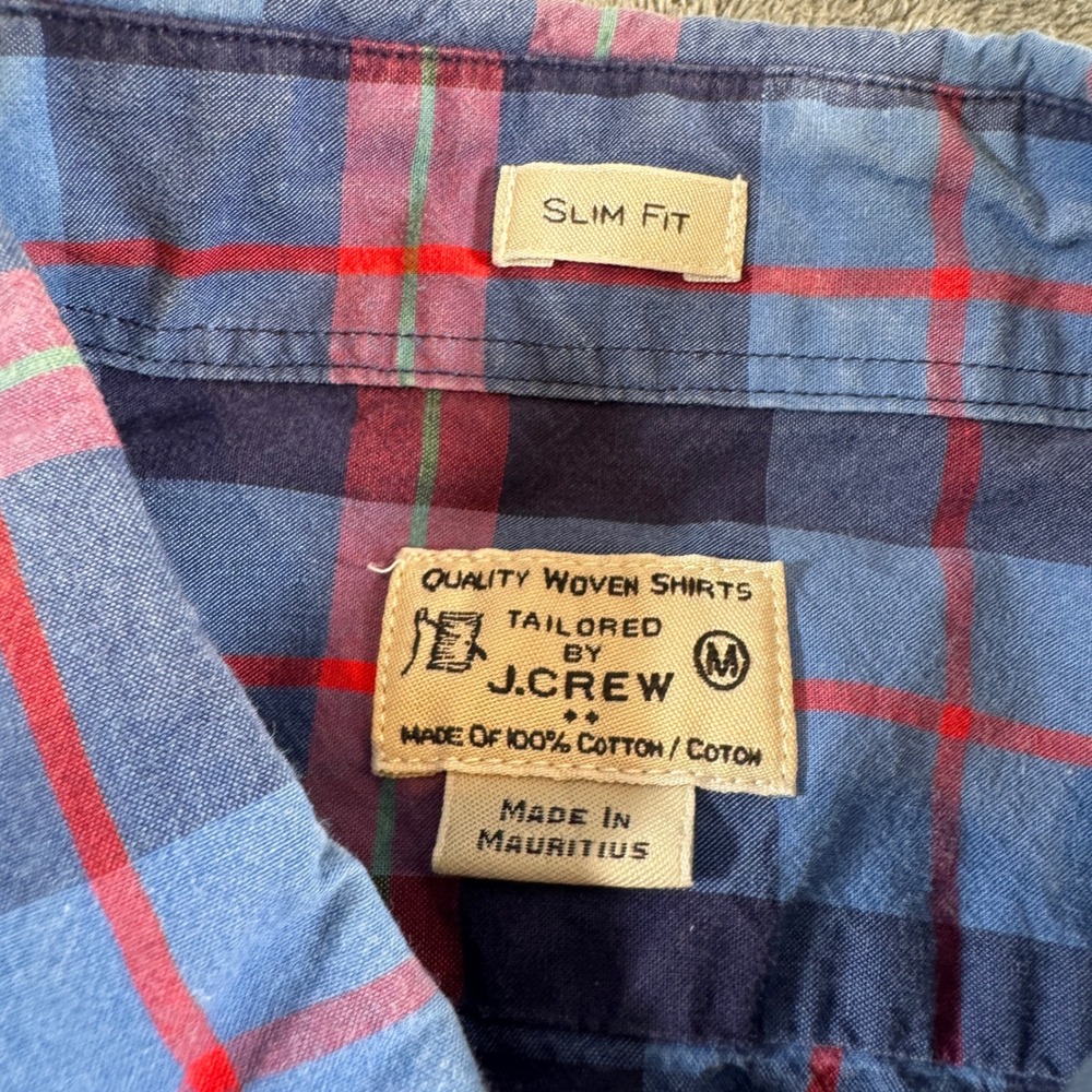 J.Crew Mens Medium Button Down Blue Red Plaid Shirt Slim Fit Long Sleeve Cotton - Picture 5 of 7